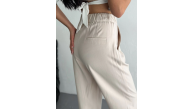 Kadın Yüksel Bel Beli Bağcıklı Rahat Boru Paça Pantolon - Kırık Beyaz Kadın Yüksel Bel Beli Bağcıklı Rahat Boru Paça Pantolon - Kırık Beyaz