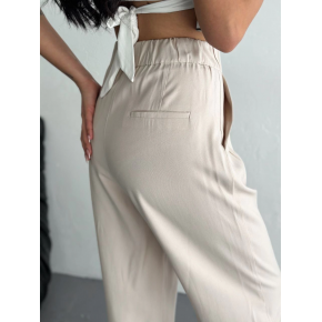Kadın Yüksel Bel Beli Bağcıklı Rahat Boru Paça Pantolon - Kırık Beyaz