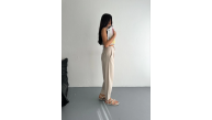 Kadın Yüksel Bel Beli Bağcıklı Rahat Boru Paça Pantolon - Kırık Beyaz Kadın Yüksel Bel Beli Bağcıklı Rahat Boru Paça Pantolon - Kırık Beyaz