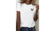 Kadın Kalp Baskılı T-Shirt Kısa Kol Bisiklet Yaka Oversize Rahat Kalıp Günlük Tişört - Beyaz Kadın Kalp Baskılı T-Shirt Kısa Kol Bisiklet Yaka Oversize Rahat Kalıp Günlük Tişört - Beyaz