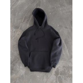 Kadın Kapüşonlu Kanguru Cepli 3 İplik Pamuklu Oversize Hoodie Sweatshirt - Füme