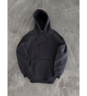 Kadın Kapüşonlu Kanguru Cepli 3 İplik Pamuklu Oversize Hoodie Sweatshirt - Füme
