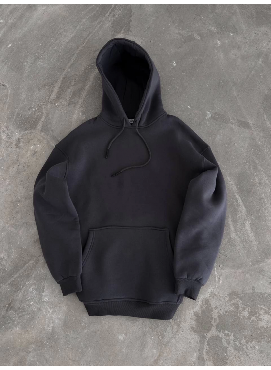 Kadın Kapüşonlu Kanguru Cepli 3 İplik Pamuklu Oversize Hoodie Sweatshirt - Füme Kadın Kapüşonlu Kanguru Cepli 3 İplik Pamuklu Oversize Hoodie Sweatshirt - Füme