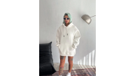 Kadın Kapüşonlu Kanguru Cepli 3 İplik Pamuklu Oversize Hoodie Sweatshirt - Beyaz