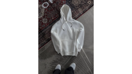 Kadın Kapüşonlu Kanguru Cepli 3 İplik Pamuklu Oversize Hoodie Sweatshirt - Beyaz
