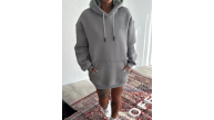 Kadın Kapüşonlu Kanguru Cepli 3 İplik Pamuklu Oversize Hoodie Sweatshirt - Boyalı Gri Kadın Kapüşonlu Kanguru Cepli 3 İplik Pamuklu Oversize Hoodie Sweatshirt - Boyalı Gri