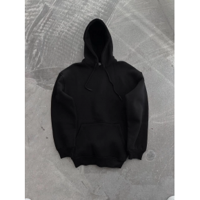 Kadın Kapüşonlu Kanguru Cepli 3 İplik Pamuklu Oversize Hoodie Sweatshirt - Siyah