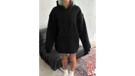 Kadın Kapüşonlu Kanguru Cepli 3 İplik Pamuklu Oversize Hoodie Sweatshirt - Siyah Kadın Kapüşonlu Kanguru Cepli 3 İplik Pamuklu Oversize Hoodie Sweatshirt - Siyah
