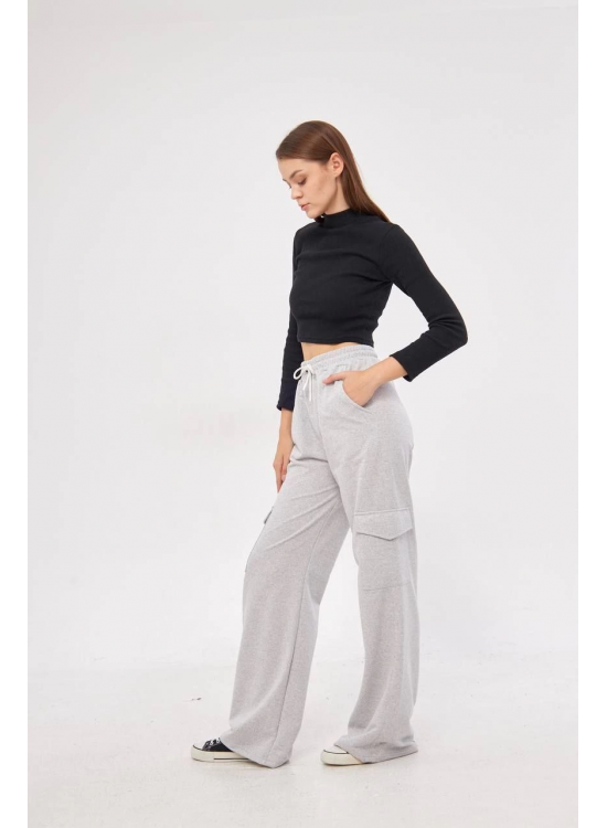 Kargo Cepli Palazzo Oversize Kesim İki iplik Bol Paça Eşofman Altı Pantolon - Gri Kargo Cepli Palazzo Oversize Kesim İki iplik Bol Paça Eşofman Altı Pantolon - Gri