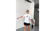 KADIN Baskılı T-Shirt Kısa Kol Bisiklet Yaka Regular Fit Yazlık Tişört - Beyaz KADIN Baskılı T-Shirt Kısa Kol Bisiklet Yaka Regular Fit Yazlık Tişört - Beyaz