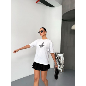 KADIN Baskılı T-Shirt Kısa Kol Bisiklet Yaka Regular Fit Yazlık Tişört - Beyaz