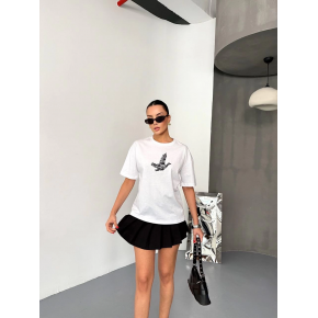 KADIN Baskılı T-Shirt Kısa Kol Bisiklet Yaka Regular Fit Yazlık Tişört - Beyaz