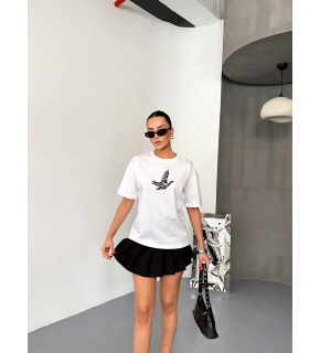 KADIN Baskılı T-Shirt Kısa Kol Bisiklet Yaka Regular Fit Yazlık Tişört - Beyaz