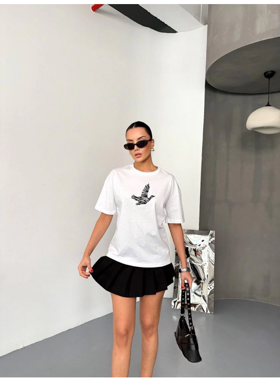 KADIN Baskılı T-Shirt Kısa Kol Bisiklet Yaka Regular Fit Yazlık Tişört - Beyaz KADIN Baskılı T-Shirt Kısa Kol Bisiklet Yaka Regular Fit Yazlık Tişört - Beyaz