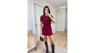 Kadın Kısa Kollu Bluz Mini Etekli ikili Takım Triko - Bordo