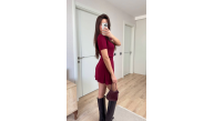 Kadın Kısa Kollu Bluz Mini Etekli ikili Takım Triko - Bordo