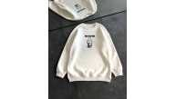 Kadın 3 iplik Kışlık Bisiklet Yaka Baskılı SweatShirt - Beyaz