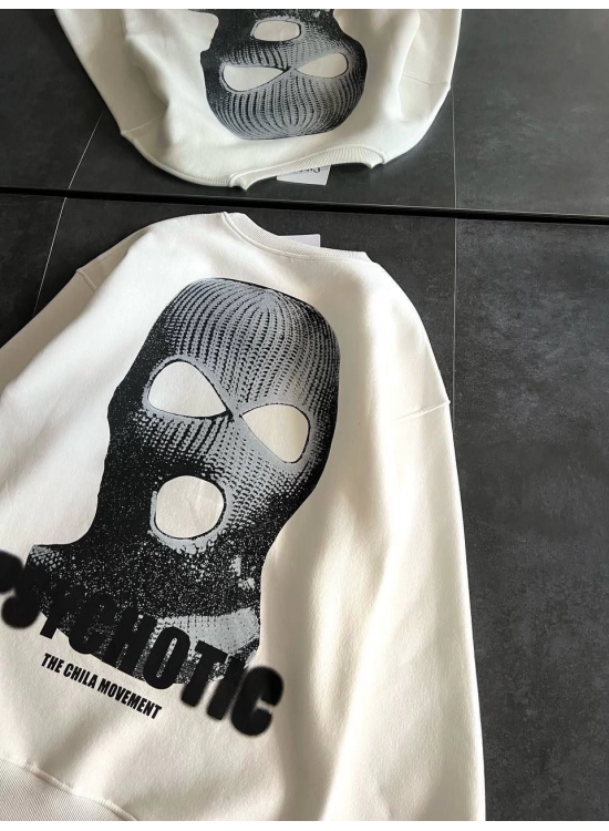 Kadın 3 iplik Kışlık Bisiklet Yaka Baskılı SweatShirt - Beyaz