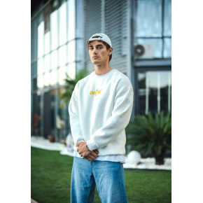 Erkek 3 iplik pamuklu Kışlık Bisiklet Yaka Baskılı SweatShirt - Beyaz