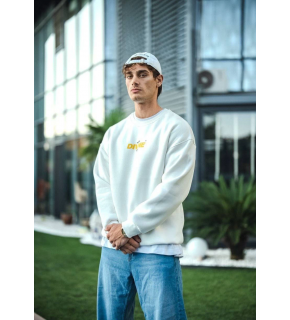Erkek 3 iplik pamuklu Kışlık Bisiklet Yaka Baskılı SweatShirt - Beyaz