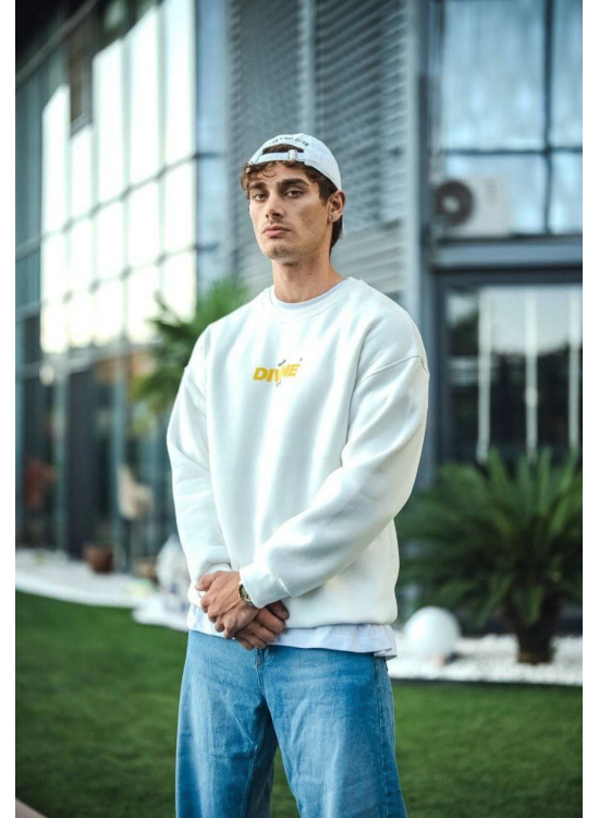 Erkek 3 iplik pamuklu Kışlık Bisiklet Yaka Baskılı SweatShirt - Beyaz Erkek 3 iplik pamuklu Kışlık Bisiklet Yaka Baskılı SweatShirt - Beyaz