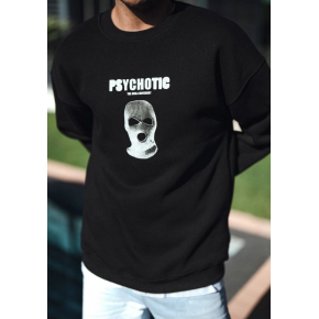 Erkek 3 iplik pamuklu Kışlık Bisiklet Yaka Baskılı SweatShirt - Siyah