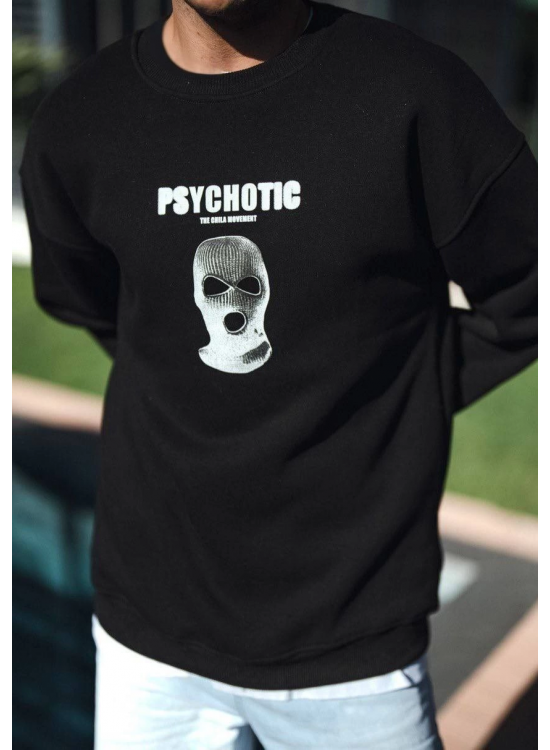 Erkek 3 iplik pamuklu Kışlık Bisiklet Yaka Baskılı SweatShirt - Siyah Erkek 3 iplik pamuklu Kışlık Bisiklet Yaka Baskılı SweatShirt - Siyah