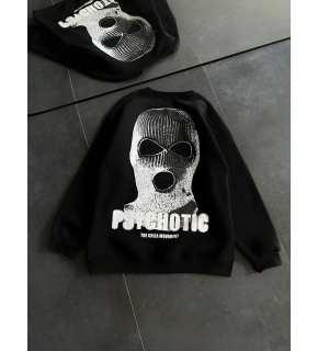 Kadın 3 iplik Kışlık Bisiklet Yaka Baskılı SweatShirt - Siyah