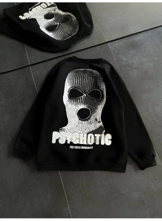 Kadın 3 iplik Kışlık Bisiklet Yaka Baskılı SweatShirt - Siyah