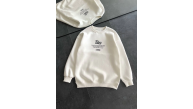 Kadın 3 iplik Pamuklu Bisiklet Yaka Baskılı SweatShirt - Beyaz