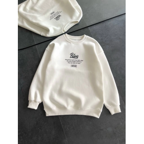 Kadın 3 iplik Pamuklu Bisiklet Yaka Baskılı SweatShirt - Beyaz