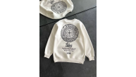 Kadın 3 iplik Pamuklu Bisiklet Yaka Baskılı SweatShirt - Beyaz