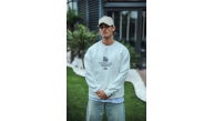 Erkek 3 iplik pamuklu Bisiklet Yaka Ön Ve Arka Baskılı SweatShirt - Beyaz