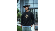 Erkek 3 iplik pamuklu Bisiklet Yaka Ön Ve Arka Baskılı SweatShirt - Siyah