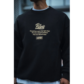 Erkek 3 iplik pamuklu Bisiklet Yaka Ön Ve Arka Baskılı SweatShirt - Siyah