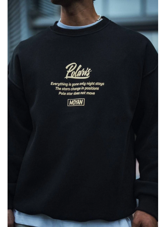 Erkek 3 iplik pamuklu Bisiklet Yaka Ön Ve Arka Baskılı SweatShirt - Siyah