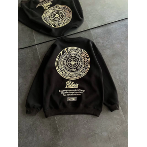 Kadın 3 iplik Pamuklu Bisiklet Yaka Baskılı SweatShirt - Siyah