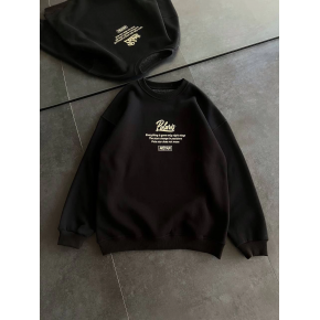 Kadın 3 iplik Pamuklu Bisiklet Yaka Baskılı SweatShirt - Siyah