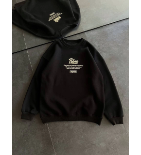 Kadın 3 iplik Pamuklu Bisiklet Yaka Baskılı SweatShirt - Siyah