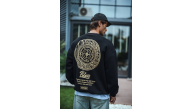Erkek 3 iplik pamuklu Bisiklet Yaka Ön Ve Arka Baskılı SweatShirt - Siyah