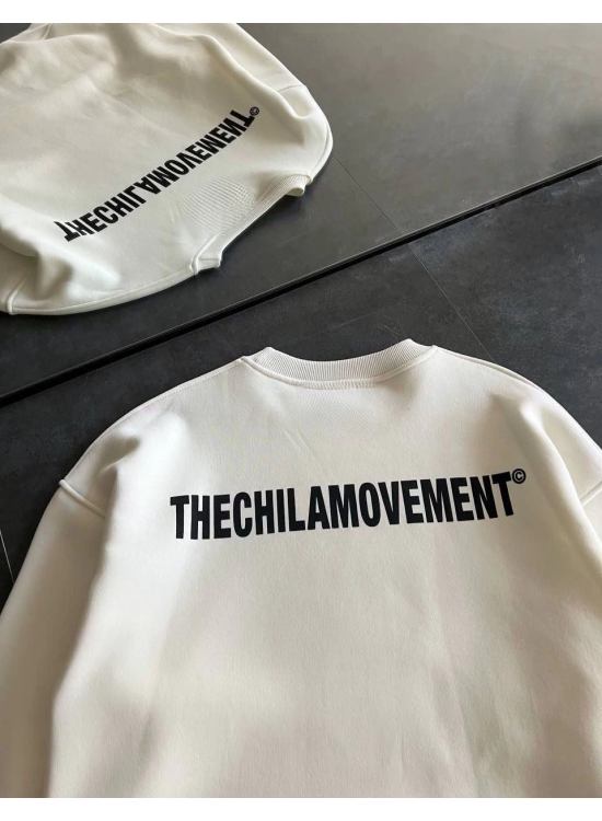 Erkek 3 iplik pamuklu Kışlık Bisiklet Yaka Oversize Baskılı SweatShirt - Beyaz