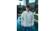 Erkek 3 iplik pamuklu Bisiklet Yaka Baskılı SweatShirt - Beyaz