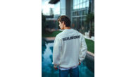 Erkek 3 iplik pamuklu Bisiklet Yaka Baskılı SweatShirt - Beyaz
