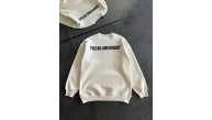 Erkek 3 iplik pamuklu Kışlık Bisiklet Yaka Oversize Baskılı SweatShirt - Beyaz