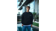 Erkek 3 iplik Pamuklu Bisiklet Yaka Oversize Baskılı SweatShirt - Siyah