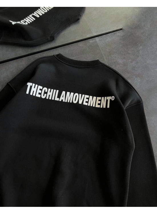Kadın 3 iplik Kışlık pamuklu Bisiklet Yaka Oversize Baskılı SweatShirt - Siyah