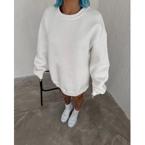 Kadın Bisiklet Yaka 3 İplik Pamuklu Basic SweatShirt - Beyaz