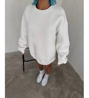 Kadın Bisiklet Yaka 3 İplik Pamuklu Basic SweatShirt - Beyaz