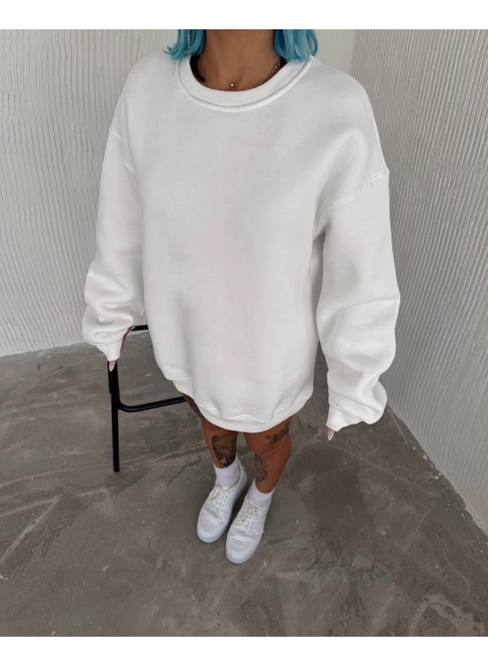Kadın Bisiklet Yaka 3 İplik Pamuklu Basic SweatShirt - Beyaz Kadın Bisiklet Yaka 3 İplik Pamuklu Basic SweatShirt - Beyaz