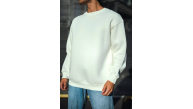 Erkek  Bisiklet Yaka 3 İplik Pamuklu Basic SweatShirt - Beyaz